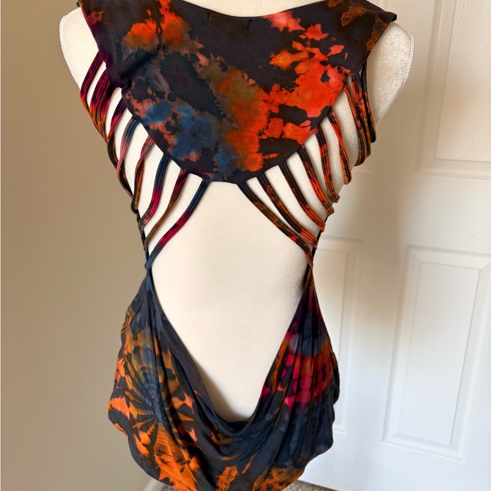 Women’s Tie-Dye Cutout Top with Orange Accents Size ML